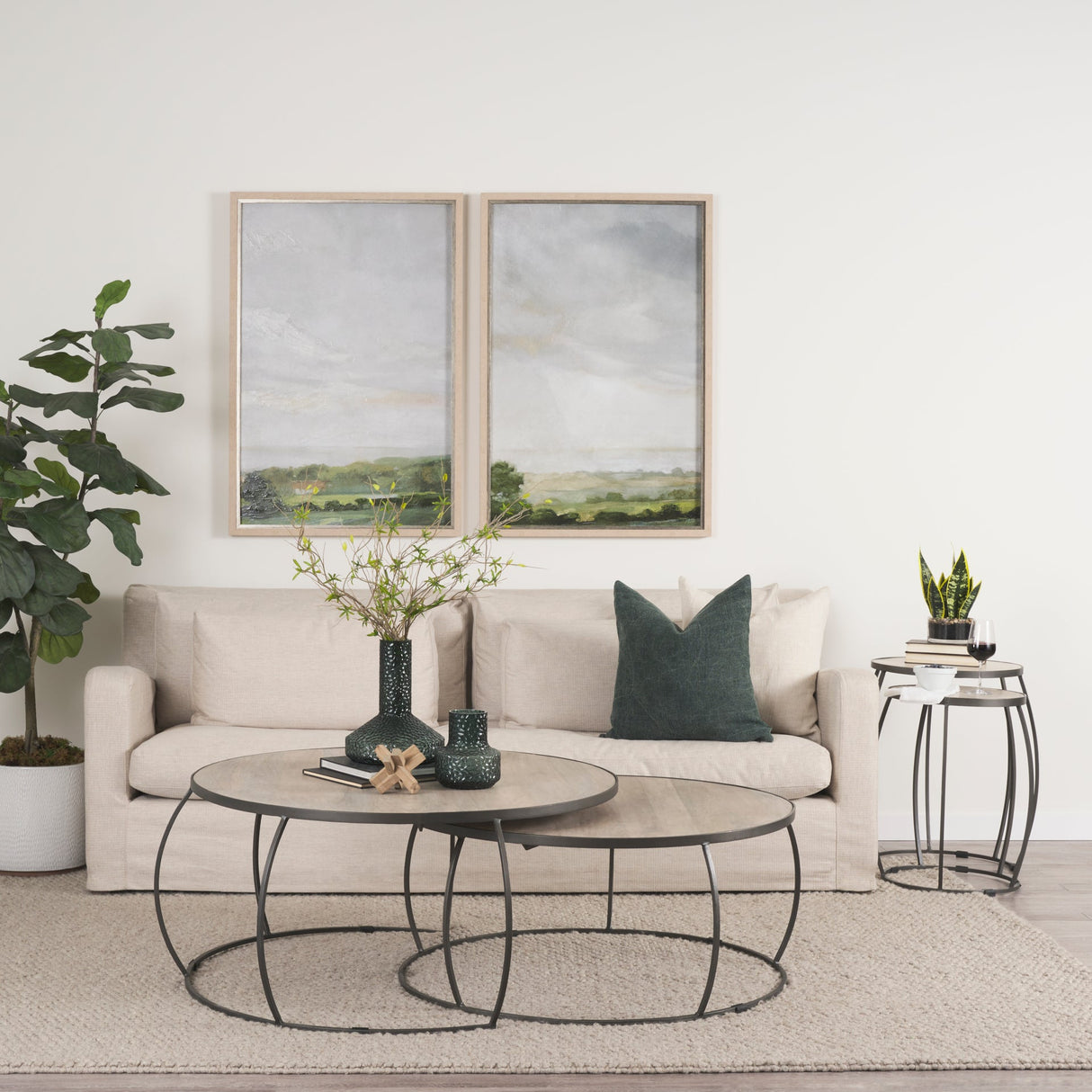 Clapp Round Light Brown W/ White Wash Wood and Silver Metal Nesting Coffee Tables (Set of 2) by Mercana at Eve Furniture