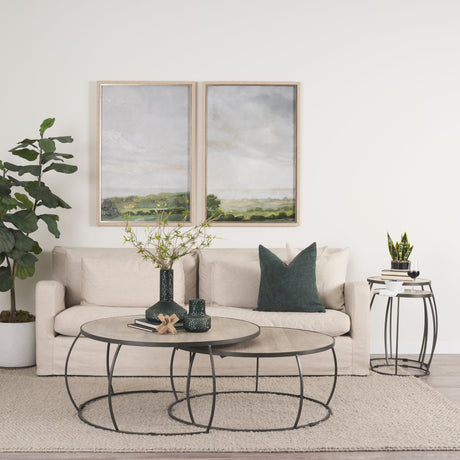 Clapp Round Light Brown W/ White Wash Wood and Silver Metal Nesting Coffee Tables (Set of 2) by Mercana at Eve Furniture