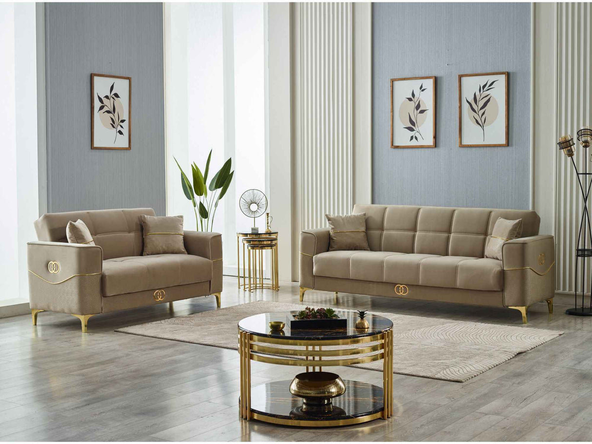 Clara Beige Convertible Loveseat by Furnia at Eve Furniture