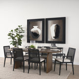 Clara Black Beech Wood W/ Cream Fabric Seat and Cane Back Armless Dining Chair, Set of 2 by Mercana at Eve Furniture