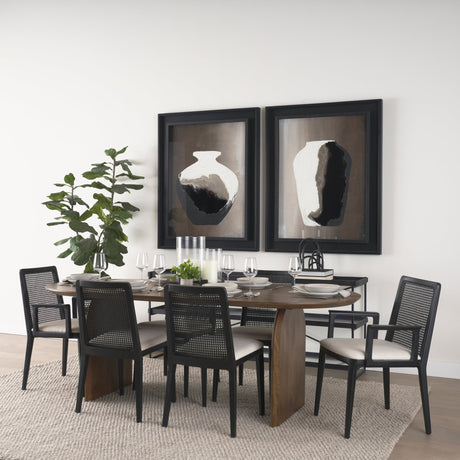 Clara Black Wood W/ Cream Fabric Seat and Cane Back Armless Dining Chair, Set of 2 by Mercana at Eve Furniture