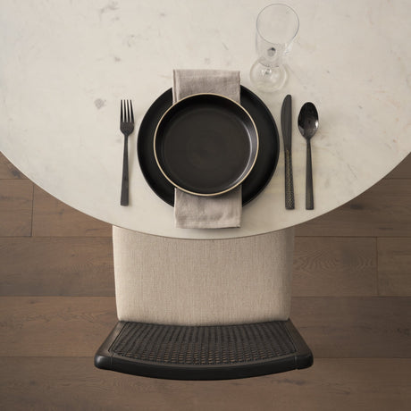 Clara Black Wood W/ Cream Fabric Seat and Cane Back Armless Dining Chair, Set of 2 by Mercana at Eve Furniture