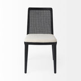Clara Black Wood W/ Cream Fabric Seat and Cane Back Armless Dining Chair, Set of 2 by Mercana at Eve Furniture