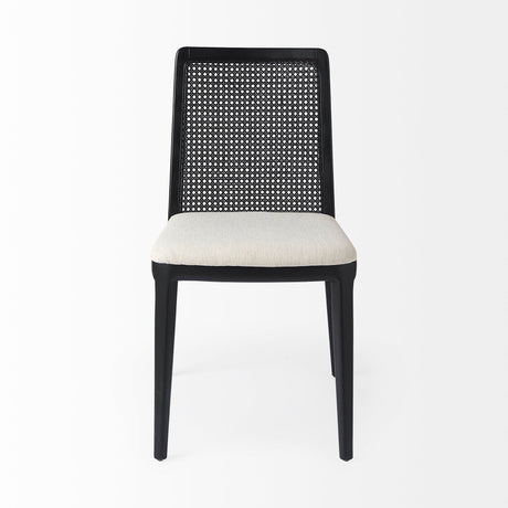Clara Black Wood W/ Cream Fabric Seat and Cane Back Armless Dining Chair, Set of 2 by Mercana at Eve Furniture