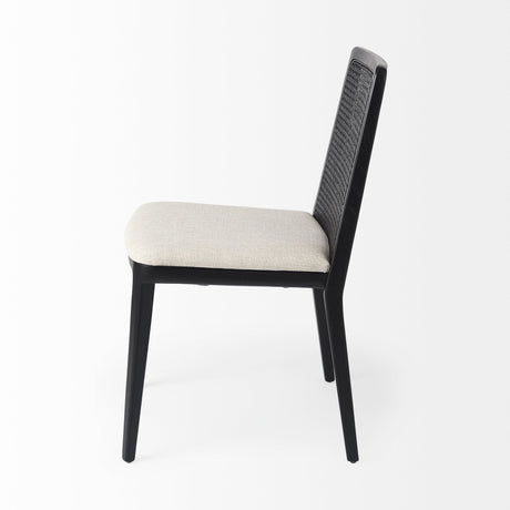 Clara Black Wood W/ Cream Fabric Seat and Cane Back Armless Dining Chair, Set of 2 by Mercana at Eve Furniture