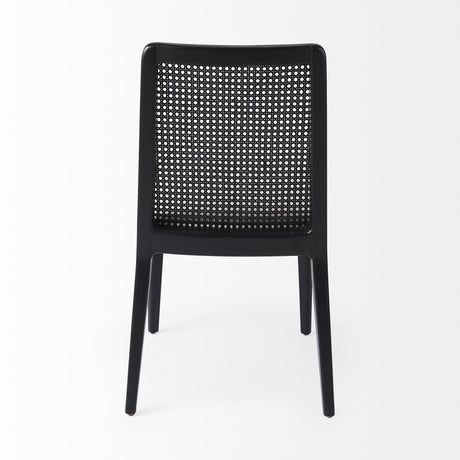 Clara Black Wood W/ Cream Fabric Seat and Cane Back Armless Dining Chair, Set of 2 by Mercana at Eve Furniture