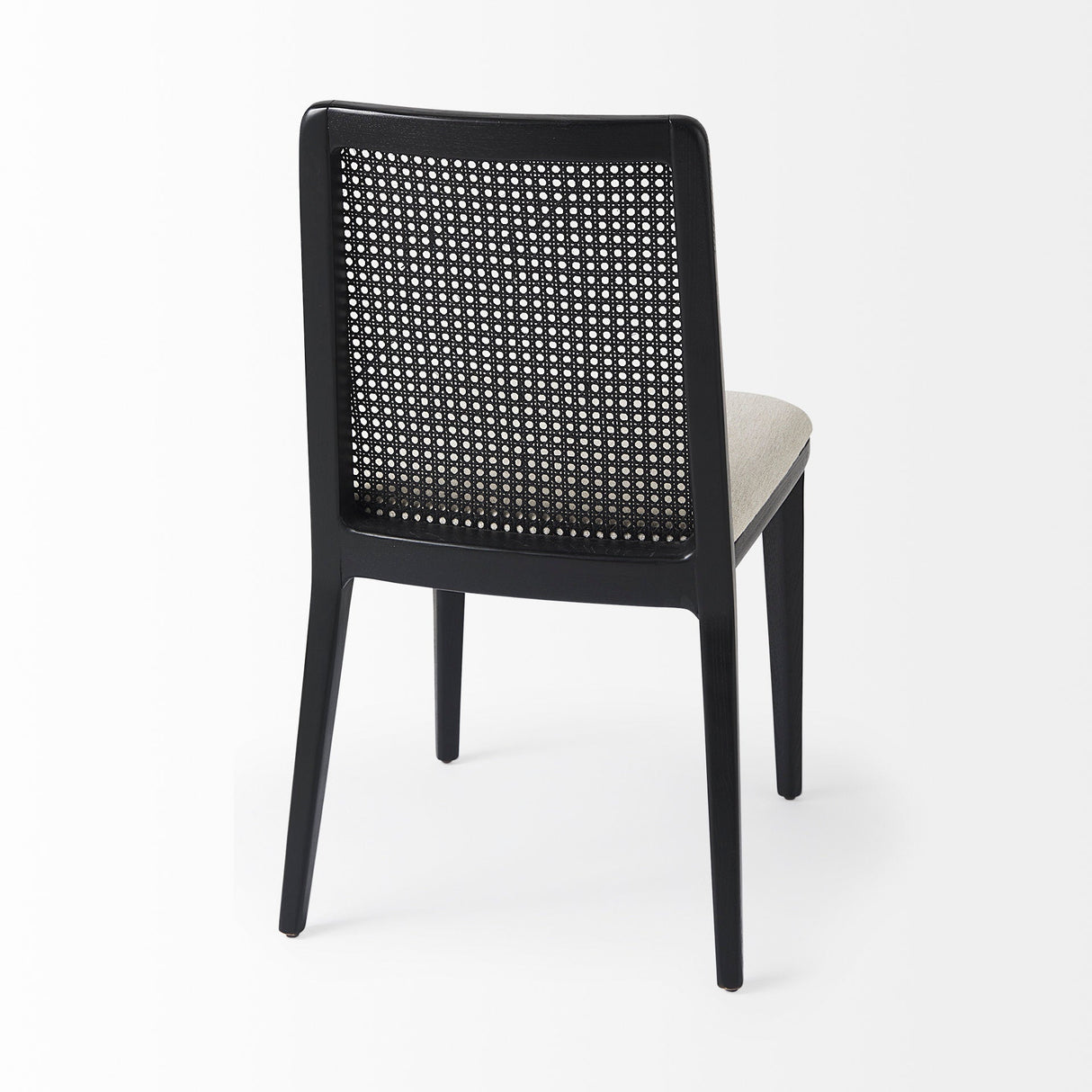 Clara Black Wood W/ Cream Fabric Seat and Cane Back Armless Dining Chair, Set of 2 by Mercana at Eve Furniture