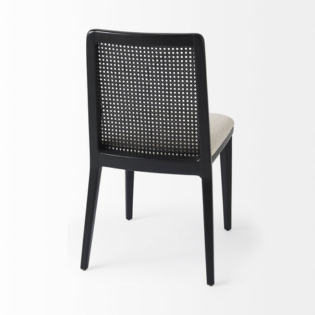 Clara Black Wood W/ Cream Fabric Seat and Cane Back Armless Dining Chair, Set of 2 by Mercana at Eve Furniture