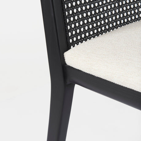Clara Black Wood W/ Cream Fabric Seat and Cane Back Armless Dining Chair, Set of 2 by Mercana at Eve Furniture