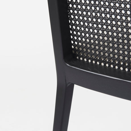 Clara Black Wood W/ Cream Fabric Seat and Cane Back Armless Dining Chair, Set of 2 by Mercana at Eve Furniture
