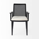 Clara Black Wood W/ Cream Fabric Seat and Cane Back Dining Chair by Mercana at Eve Furniture
