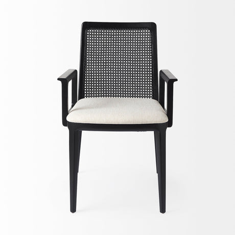 Clara Black Wood W/ Cream Fabric Seat and Cane Back Dining Chair by Mercana at Eve Furniture
