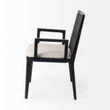 Clara Black Wood W/ Cream Fabric Seat and Cane Back Dining Chair by Mercana at Eve Furniture