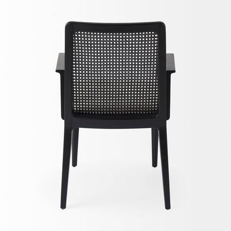 Clara Black Wood W/ Cream Fabric Seat and Cane Back Dining Chair by Mercana at Eve Furniture