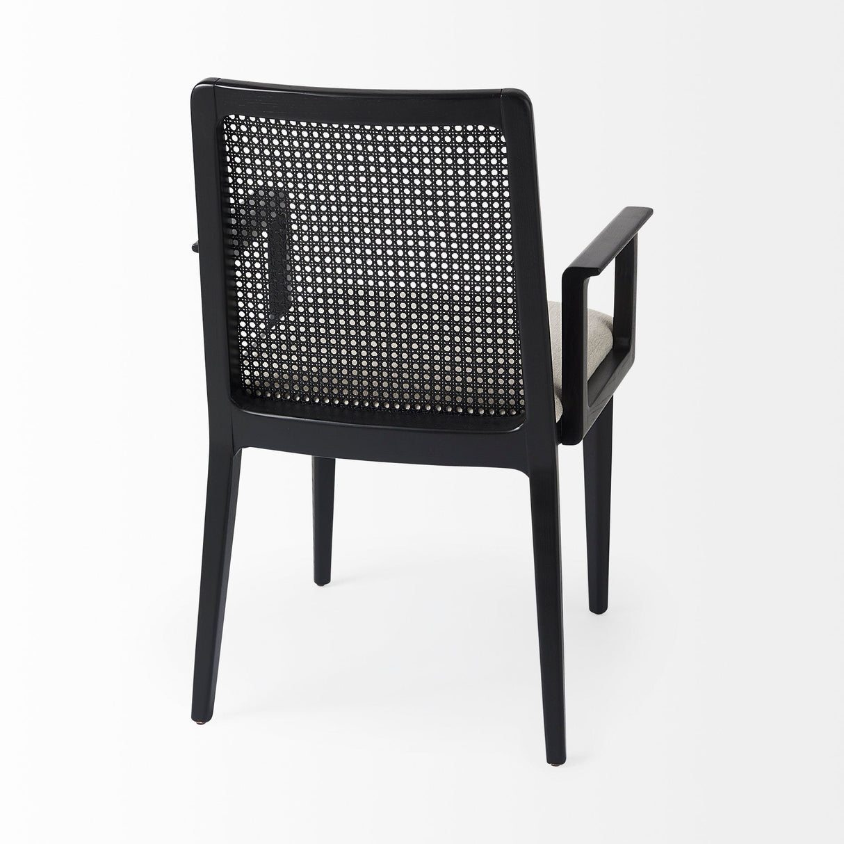 Clara Black Wood W/ Cream Fabric Seat and Cane Back Dining Chair by Mercana at Eve Furniture