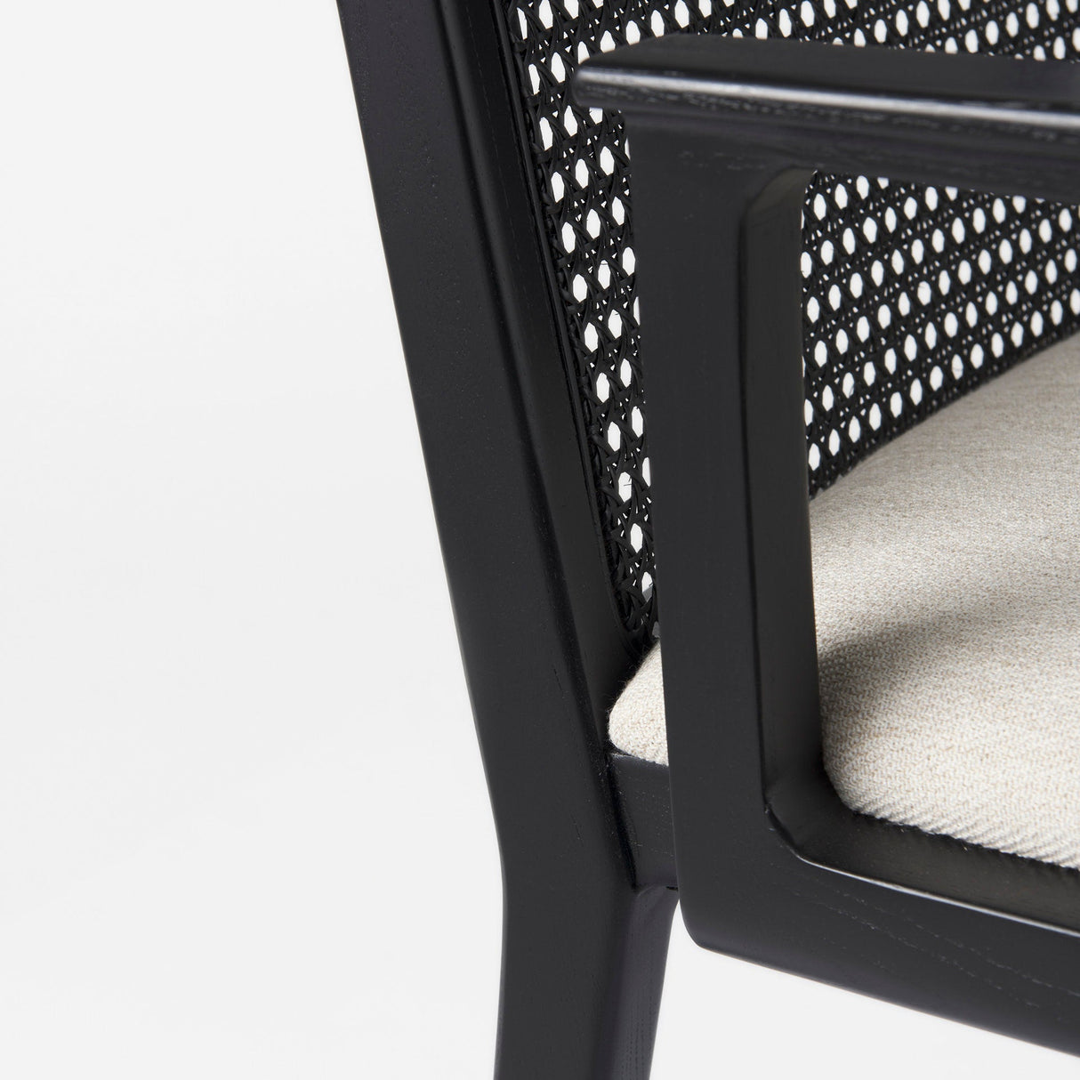 Clara Black Wood W/ Cream Fabric Seat and Cane Back Dining Chair by Mercana at Eve Furniture