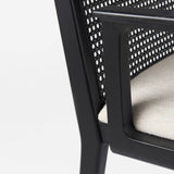 Clara Black Wood W/ Cream Fabric Seat and Cane Back Dining Chair by Mercana at Eve Furniture