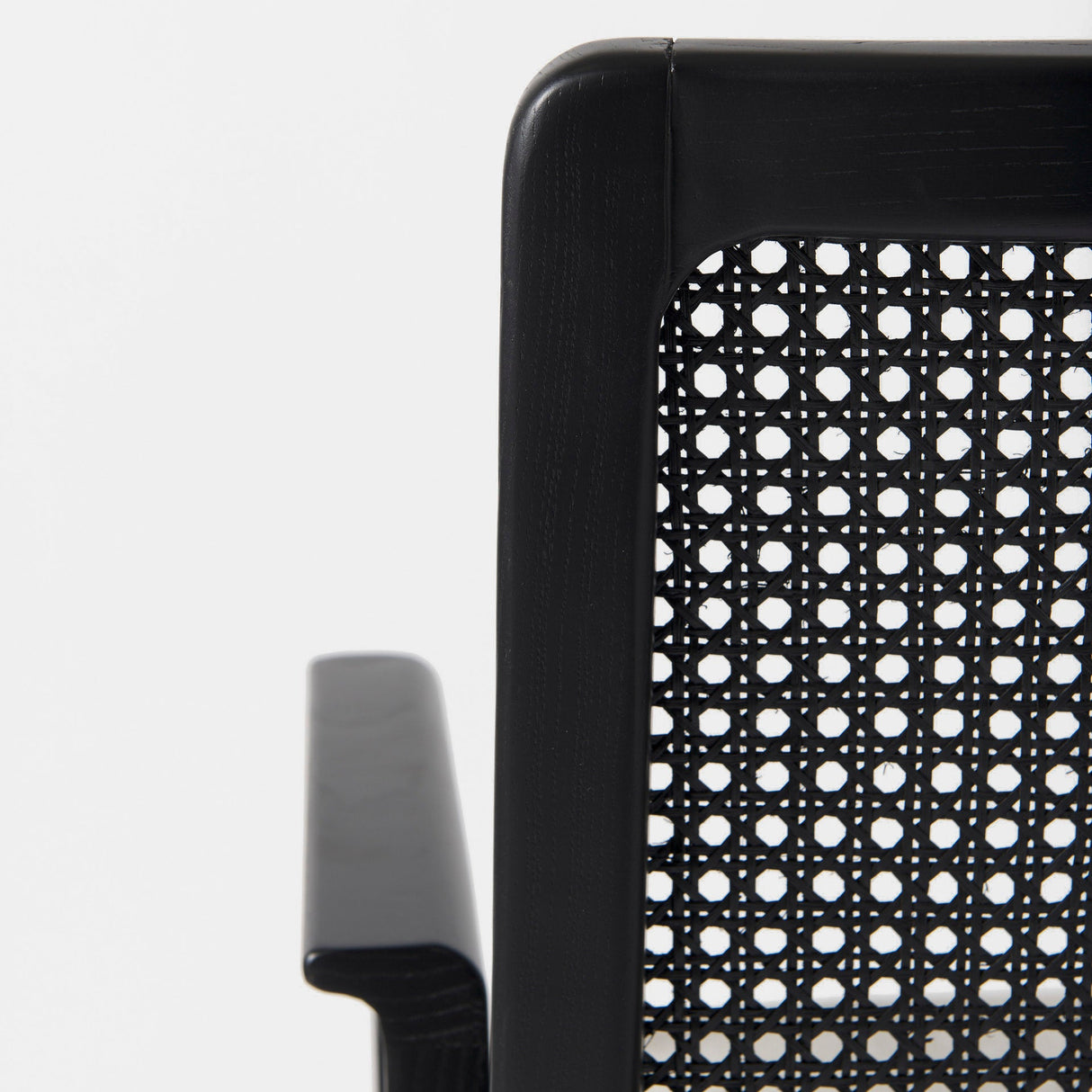 Clara Black Wood W/ Cream Fabric Seat and Cane Back Dining Chair by Mercana at Eve Furniture