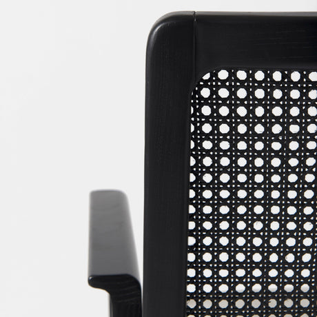 Clara Black Wood W/ Cream Fabric Seat and Cane Back Dining Chair by Mercana at Eve Furniture