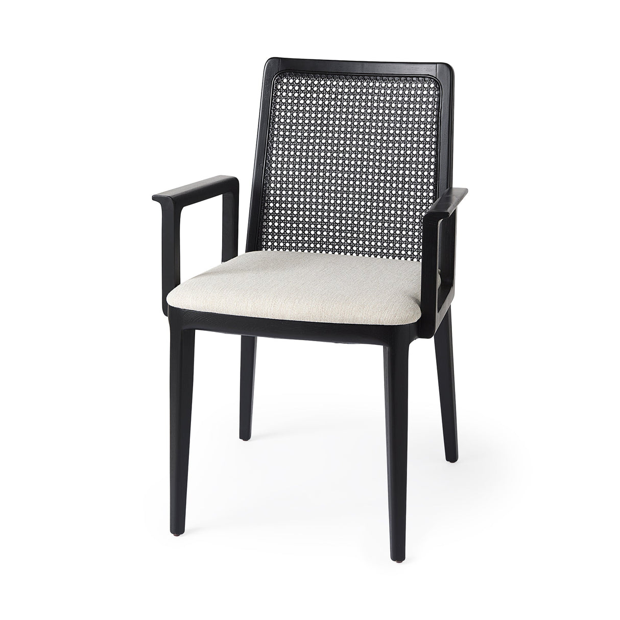 Clara Black Wood W/ Cream Fabric Seat and Cane Back Dining Chair by Mercana at Eve Furniture