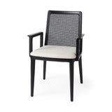 Clara Black Wood W/ Cream Fabric Seat and Cane Back Dining Chair by Mercana at Eve Furniture