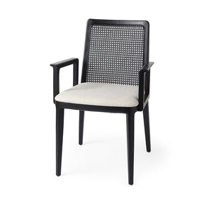 Clara Black Wood W/ Cream Fabric Seat and Cane Back Dining Chair by Mercana at Eve Furniture