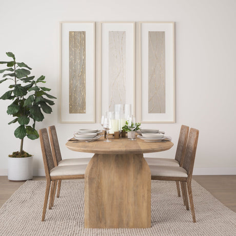 Clara Light Brown Beech Wood W/ Cream Fabric Seat and Cane Back Armless Dining Chair, Set of 2 by Mercana at Eve Furniture