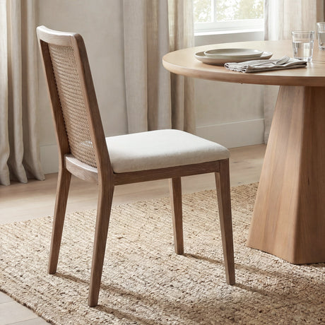 Clara Light Brown Beech Wood W/ Cream Fabric Seat and Cane Back Armless Dining Chair, Set of 2 by Mercana at Eve Furniture