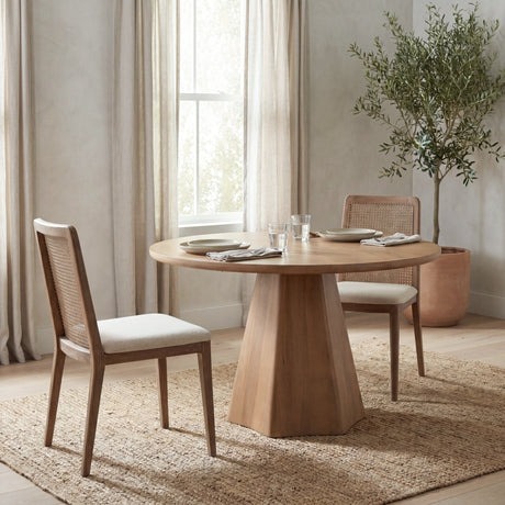 Clara Light Brown Beech Wood W/ Cream Fabric Seat and Cane Back Armless Dining Chair, Set of 2 by Mercana at Eve Furniture