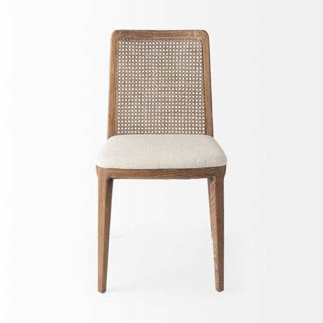 Clara Light Brown Beech Wood W/ Cream Fabric Seat and Cane Back Armless Dining Chair, Set of 2 by Mercana at Eve Furniture