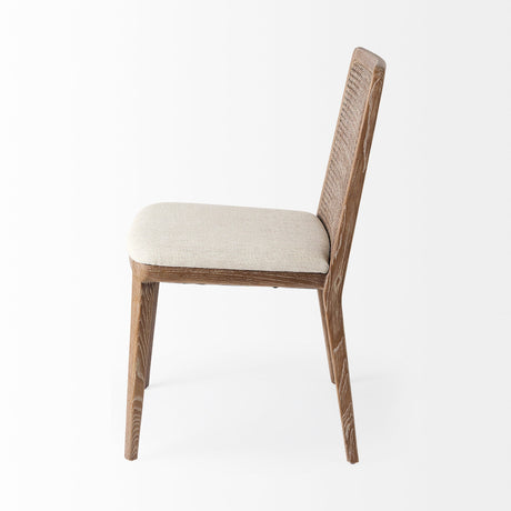 Clara Light Brown Beech Wood W/ Cream Fabric Seat and Cane Back Armless Dining Chair, Set of 2 by Mercana at Eve Furniture