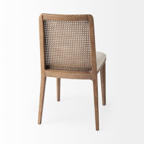 Clara Light Brown Beech Wood W/ Cream Fabric Seat and Cane Back Armless Dining Chair, Set of 2 by Mercana at Eve Furniture