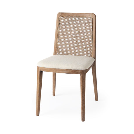 Clara Light Brown Beech Wood W/ Cream Fabric Seat and Cane Back Armless Dining Chair, Set of 2 by Mercana at Eve Furniture