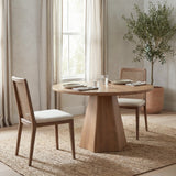 Clara Light Brown Wood W/ Cream Fabric Seat and Cane Back Armless Dining Chair, Set of 2 by Mercana at Eve Furniture