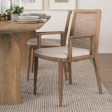 Clara Light Brown Wood W/ Cream Fabric Seat and Cane Back Dining Chair by Mercana at Eve Furniture