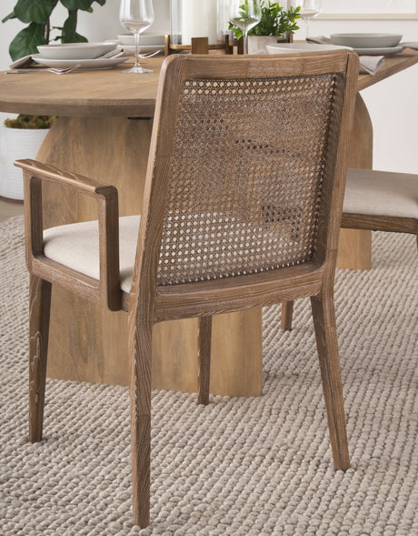 Clara Light Brown Wood W/ Cream Fabric Seat and Cane Back Dining Chair by Mercana at Eve Furniture