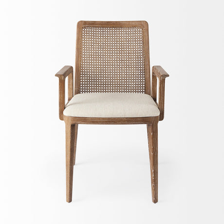 Clara Light Brown Wood W/ Cream Fabric Seat and Cane Back Dining Chair by Mercana at Eve Furniture