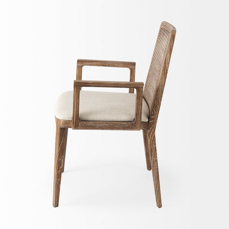 Clara Light Brown Wood W/ Cream Fabric Seat and Cane Back Dining Chair by Mercana at Eve Furniture