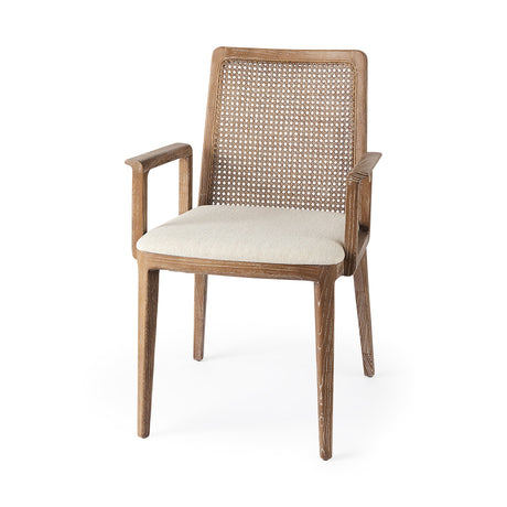 Clara Light Brown Wood W/ Cream Fabric Seat and Cane Back Dining Chair by Mercana at Eve Furniture