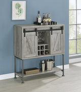 Claremont Gray Driftwood Sliding Door Bar Cabinet with Lower Shelf by Coaster at Eve Furniture