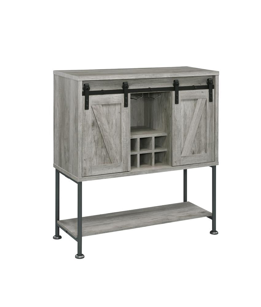 Claremont Gray Driftwood Sliding Door Bar Cabinet with Lower Shelf