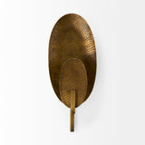Clarence 7.0L x 5.3W x 17.0H Metal Hammered Gold Round Wall Sconce by Mercana at Eve Furniture