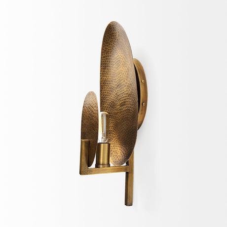 Clarence Metal Hammered Gold Round Wall Sconce by Mercana at Eve Furniture