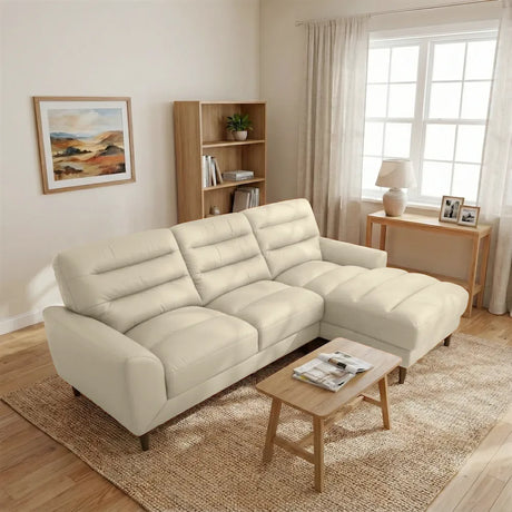 Clarion Genuine Cream Leather Sectional Sofa with Chaise Lounge by Ashcroft Furniture at Eve Furniture