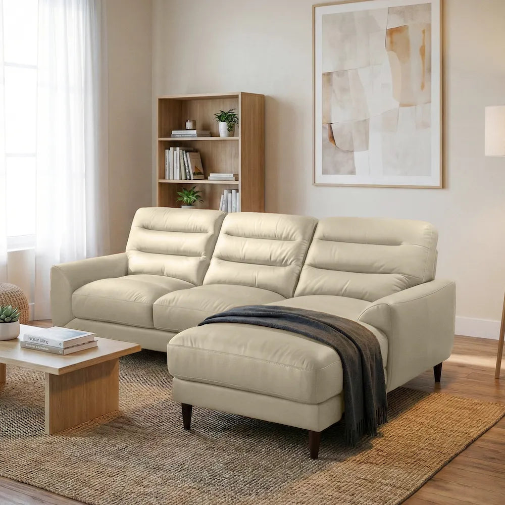 Clarion Genuine Cream Leather Sectional Sofa with Chaise Lounge by Ashcroft Furniture at Eve Furniture