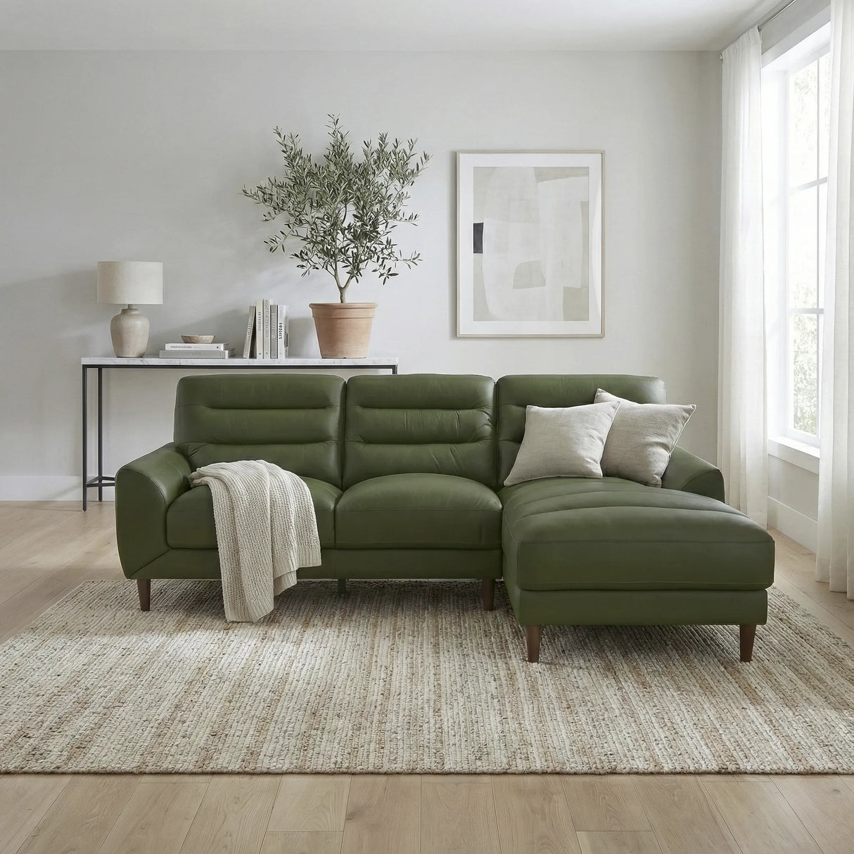 Clarion Genuine Green Leather Sectional Sofa with Chaise Lounge by Ashcroft Furniture at Eve Furniture
