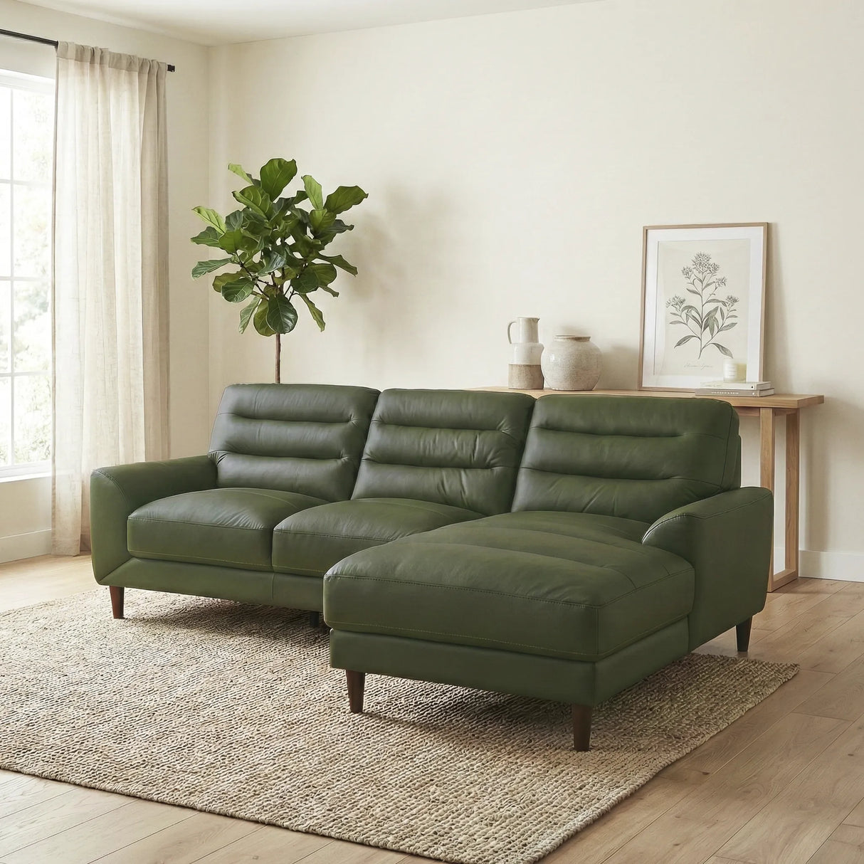Clarion Genuine Green Leather Sectional Sofa with Chaise Lounge by Ashcroft Furniture at Eve Furniture