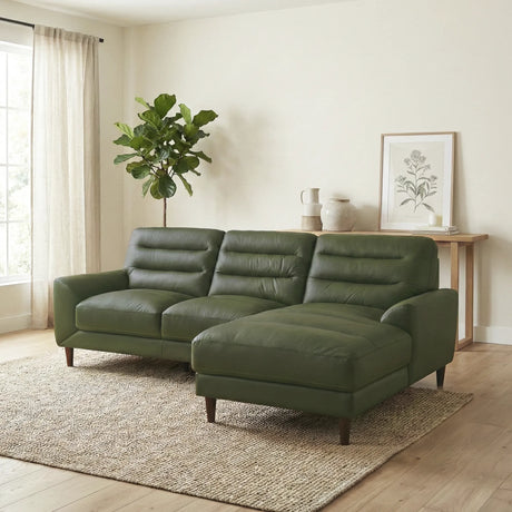 Clarion Genuine Green Leather Sectional Sofa with Chaise Lounge by Ashcroft Furniture at Eve Furniture