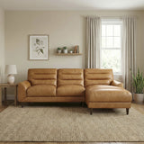 Clarion Genuine Tan Leather Sectional Sofa with Chaise Lounge by Ashcroft Furniture at Eve Furniture