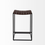 Clarissa 18.0L x 16.0W x 26.25H Dark Brown Woven Leather Seat W/ Black Iron Frame Counter Stool by Mercana at Eve Furniture